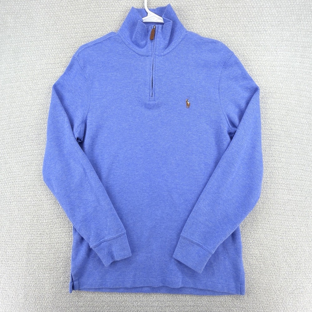 Polo Ralph Lauren Estate Rib 1/4 Zip Pullover Mens Small Blue Flesh Pony Cotton